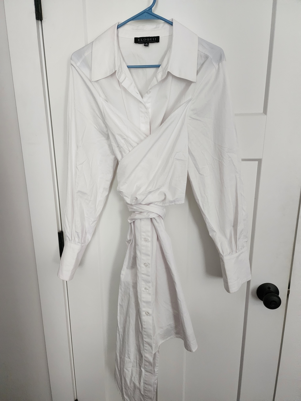 Eloquii White Asymmetrical Wrap Blouse